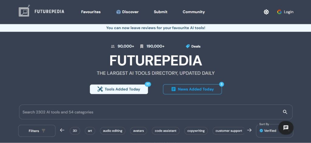 Futurepedia AI tool ki website